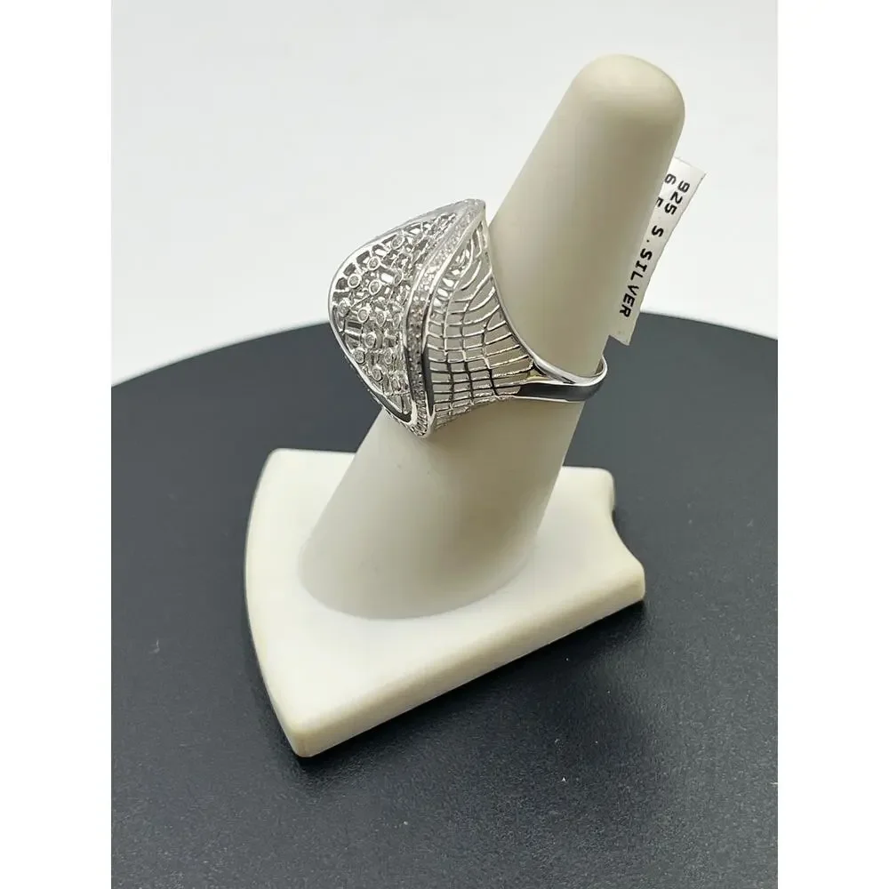 Sterling Silver 925 Pave CZ Concave Weave Spider Web Ring‎ Sz 7 New